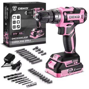 Cordless Power Drill: DEKO Pink Drill 20V Electric Power Drill Set Tool